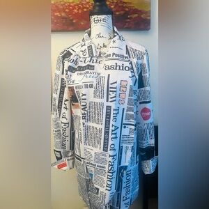 Graphic Newpaper Print Button-Up Shirt